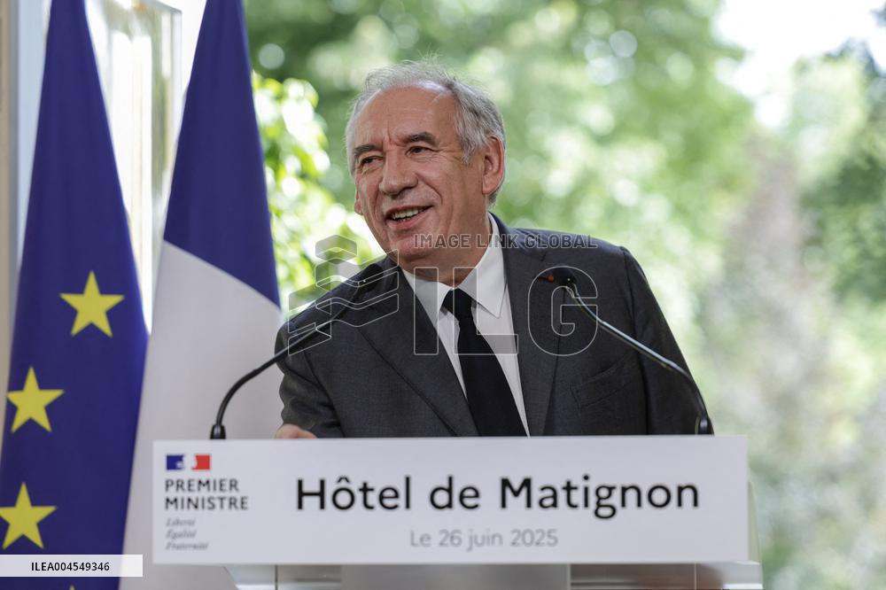 PM Bayrou Press Conference At Hotel De Matignon - Paris