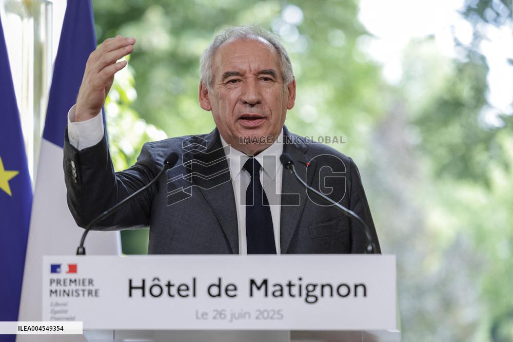 PM Bayrou Press Conference At Hotel De Matignon - Paris