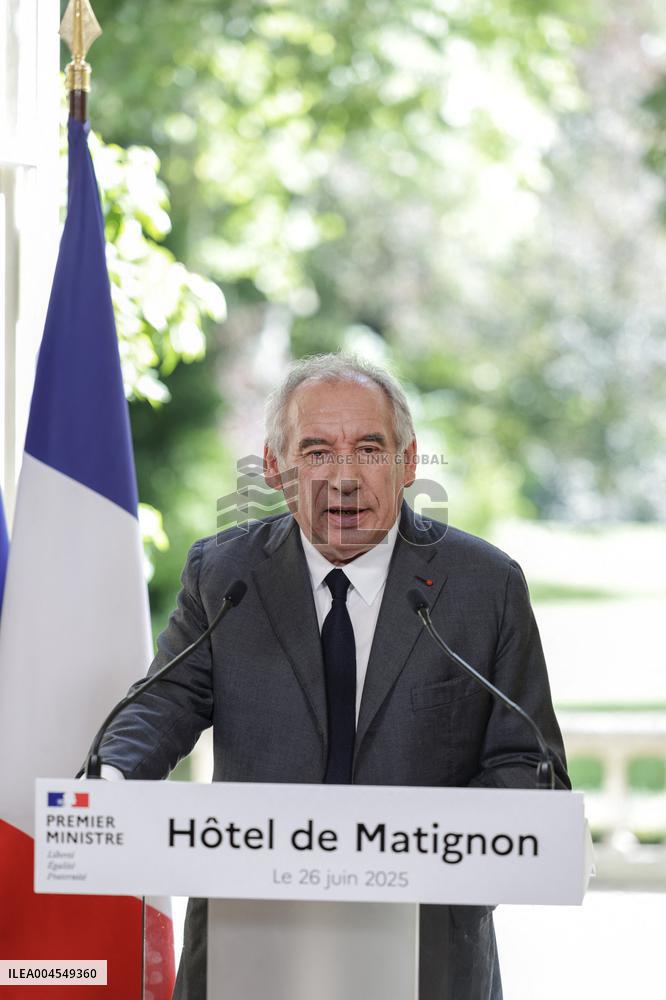PM Bayrou Press Conference At Hotel De Matignon - Paris