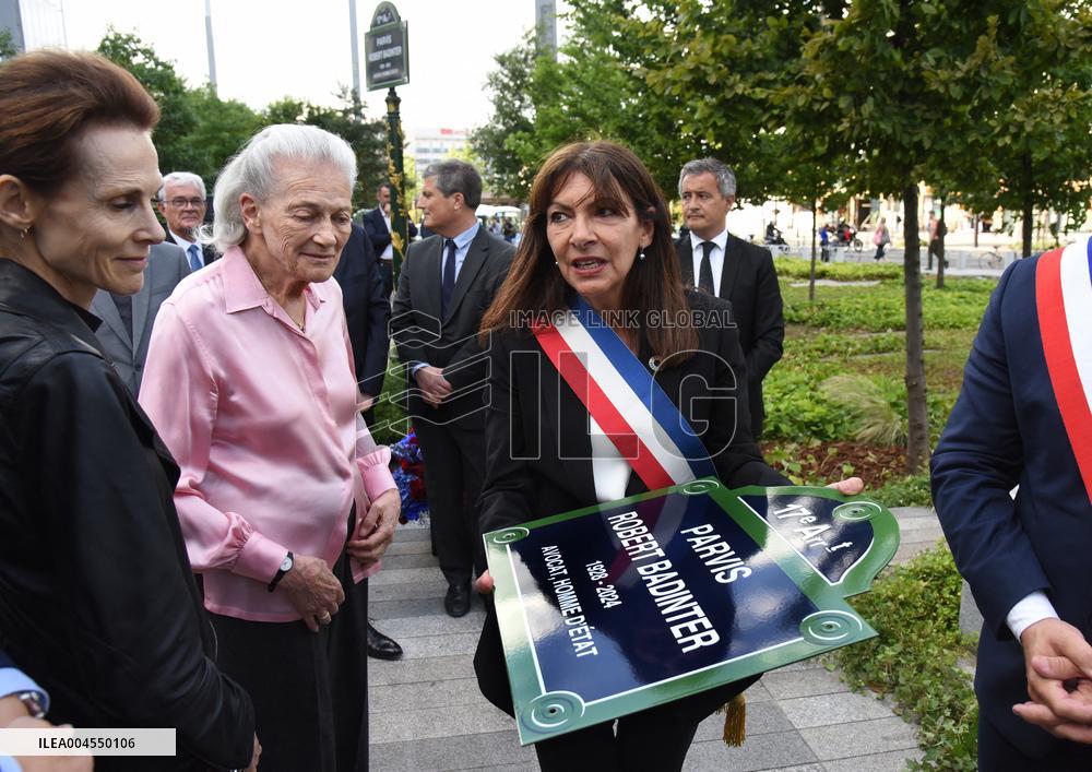 Anne Hidalgo And Gerald Darmanin At Robert Badinter Parvis Inauguration - Paris
