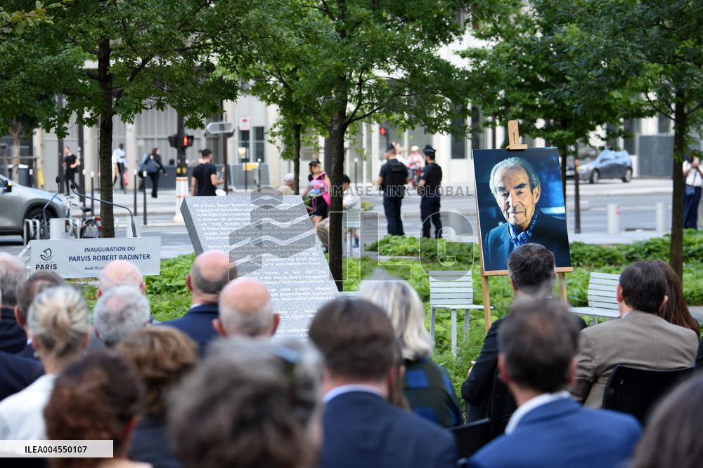 Anne Hidalgo And Gerald Darmanin At Robert Badinter Parvis Inauguration - Paris