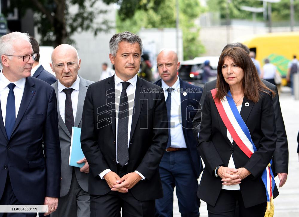 Anne Hidalgo And Gerald Darmanin At Robert Badinter Parvis Inauguration - Paris