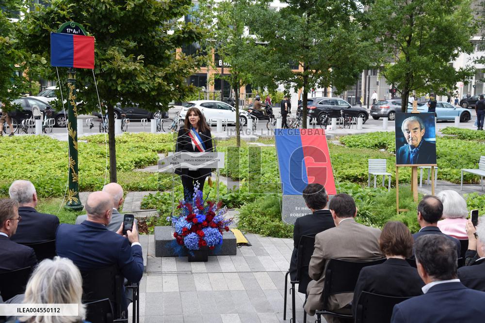 Anne Hidalgo And Gerald Darmanin At Robert Badinter Parvis Inauguration - Paris
