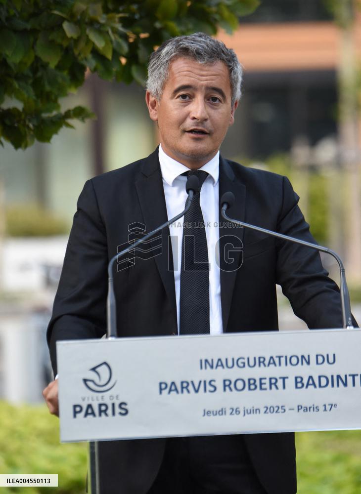 Anne Hidalgo And Gerald Darmanin At Robert Badinter Parvis Inauguration - Paris