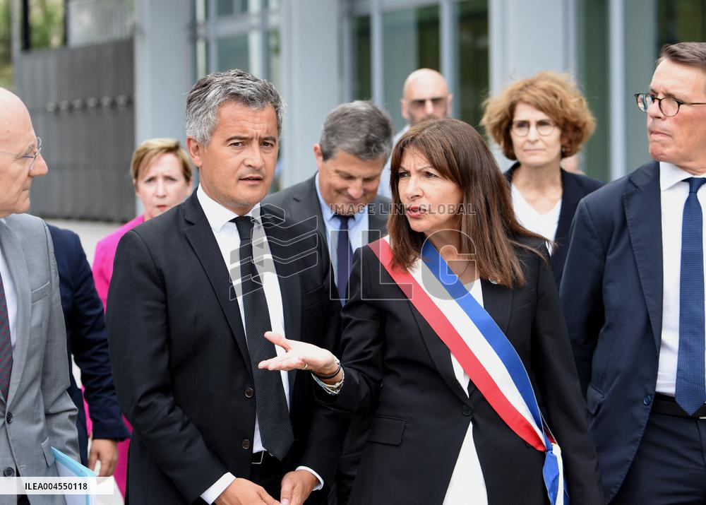 Anne Hidalgo And Gerald Darmanin At Robert Badinter Parvis Inauguration - Paris