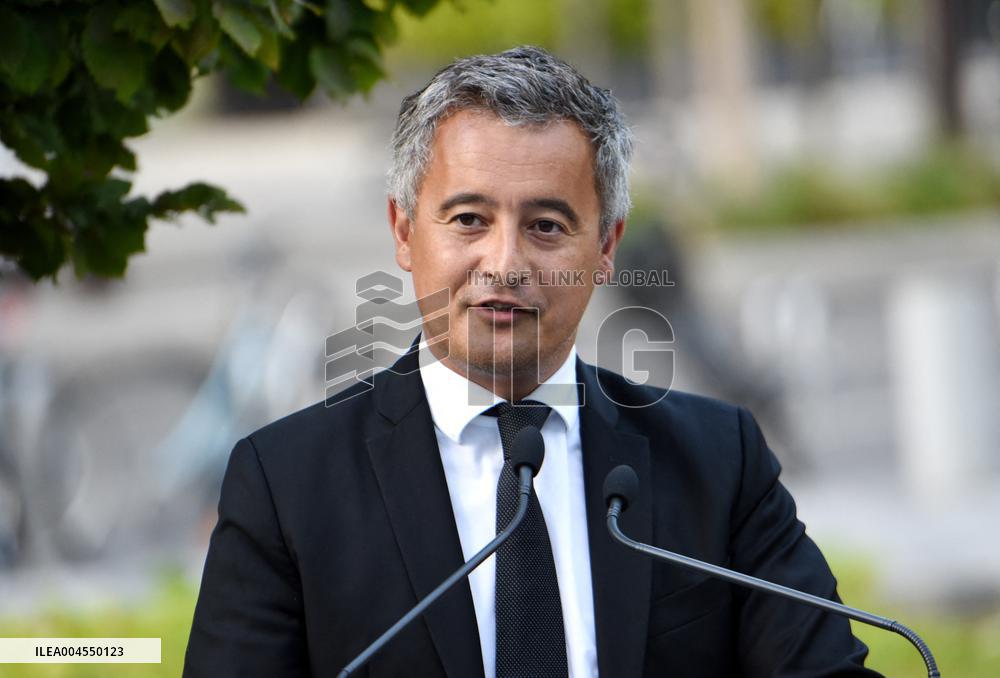 Anne Hidalgo And Gerald Darmanin At Robert Badinter Parvis Inauguration - Paris