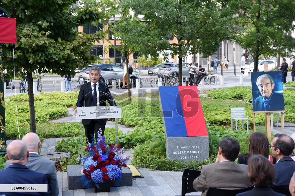 Anne Hidalgo And Gerald Darmanin At Robert Badinter Parvis Inauguration - Paris