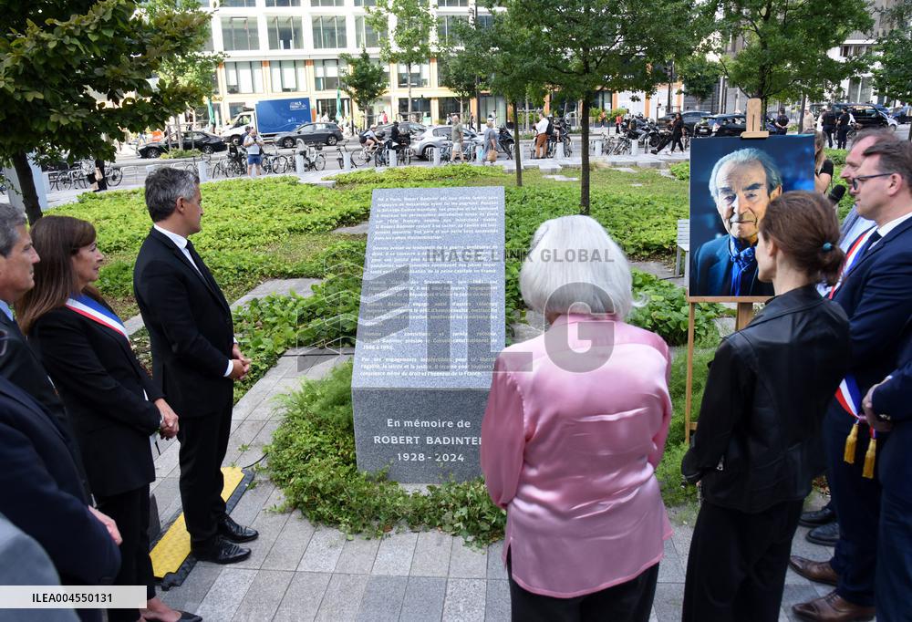 Anne Hidalgo And Gerald Darmanin At Robert Badinter Parvis Inauguration - Paris