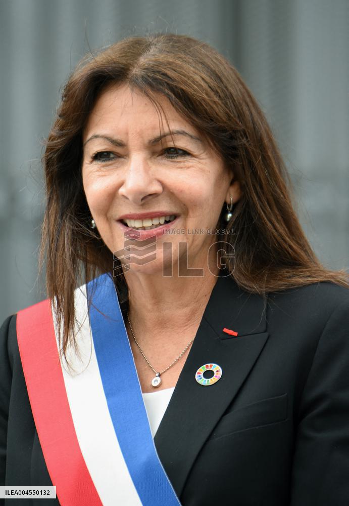 Anne Hidalgo And Gerald Darmanin At Robert Badinter Parvis Inauguration - Paris