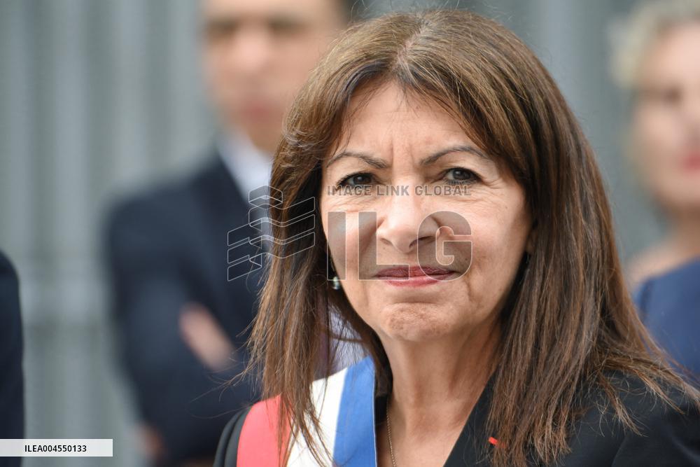 Anne Hidalgo And Gerald Darmanin At Robert Badinter Parvis Inauguration - Paris