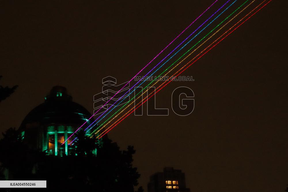 Rainbow-Colored Lasers Projected to the Sky For Pride Celebrations - Mexico