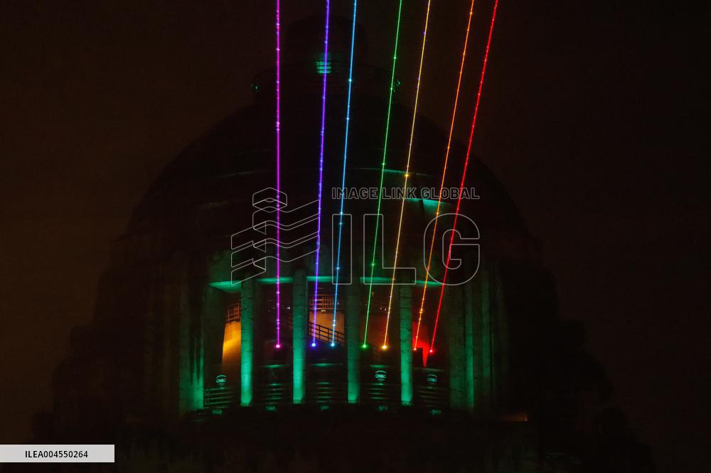 Rainbow-Colored Lasers Projected to the Sky For Pride Celebrations - Mexico