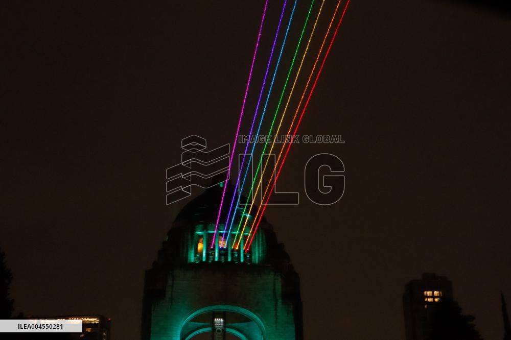 Rainbow-Colored Lasers Projected to the Sky For Pride Celebrations - Mexico