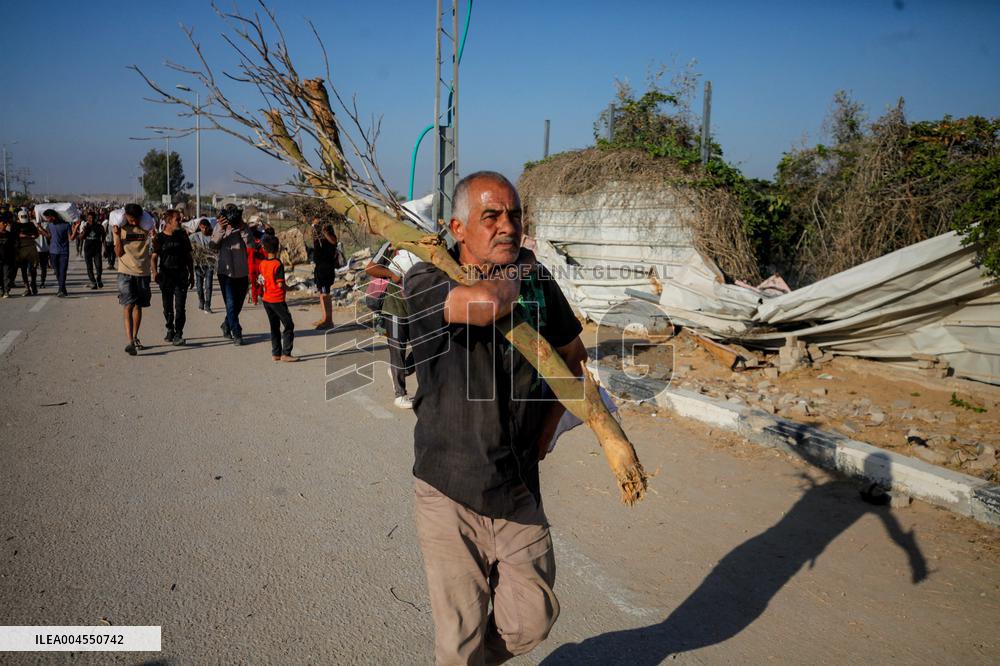 Palestinians Carry Collected Tree Branches and Scrap Wood - Gaza