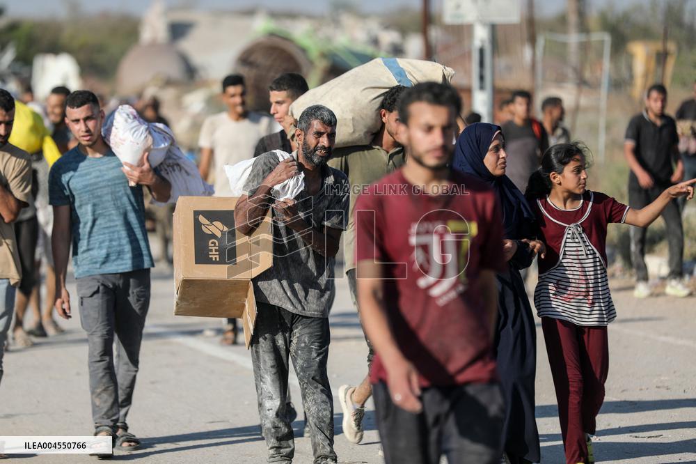 Palestinians Carry Collected Tree Branches and Scrap Wood - Gaza