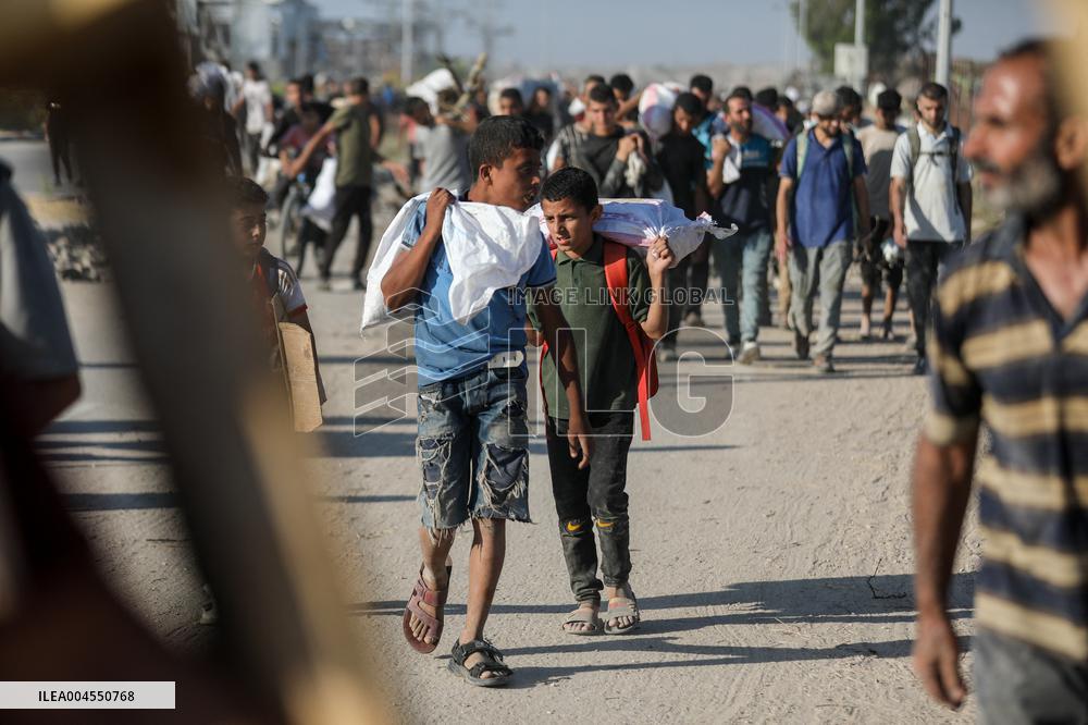 Palestinians Carry Collected Tree Branches and Scrap Wood - Gaza
