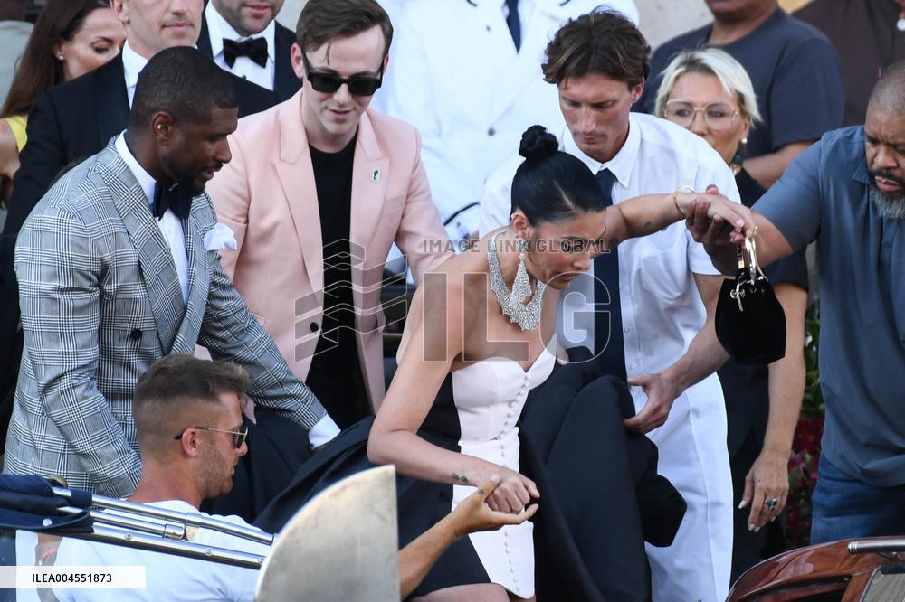 Usher And Wife Leaving Hotel On Bezos-Sanchez Wedding Day - Venice