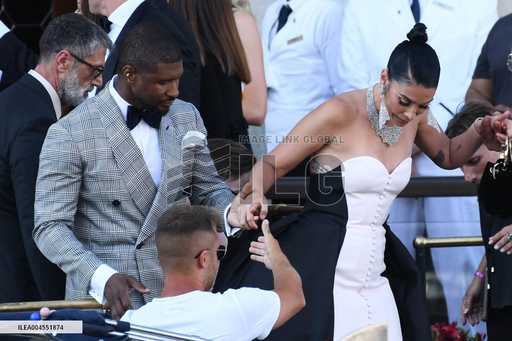 Usher And Wife Leaving Hotel On Bezos-Sanchez Wedding Day - Venice