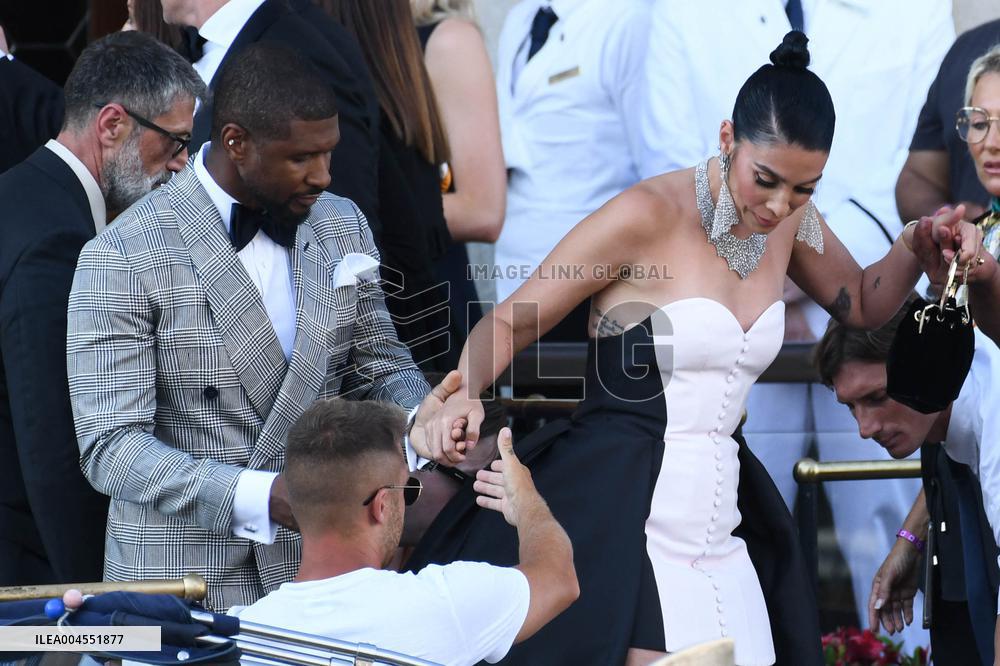 Usher And Wife Leaving Hotel On Bezos-Sanchez Wedding Day - Venice