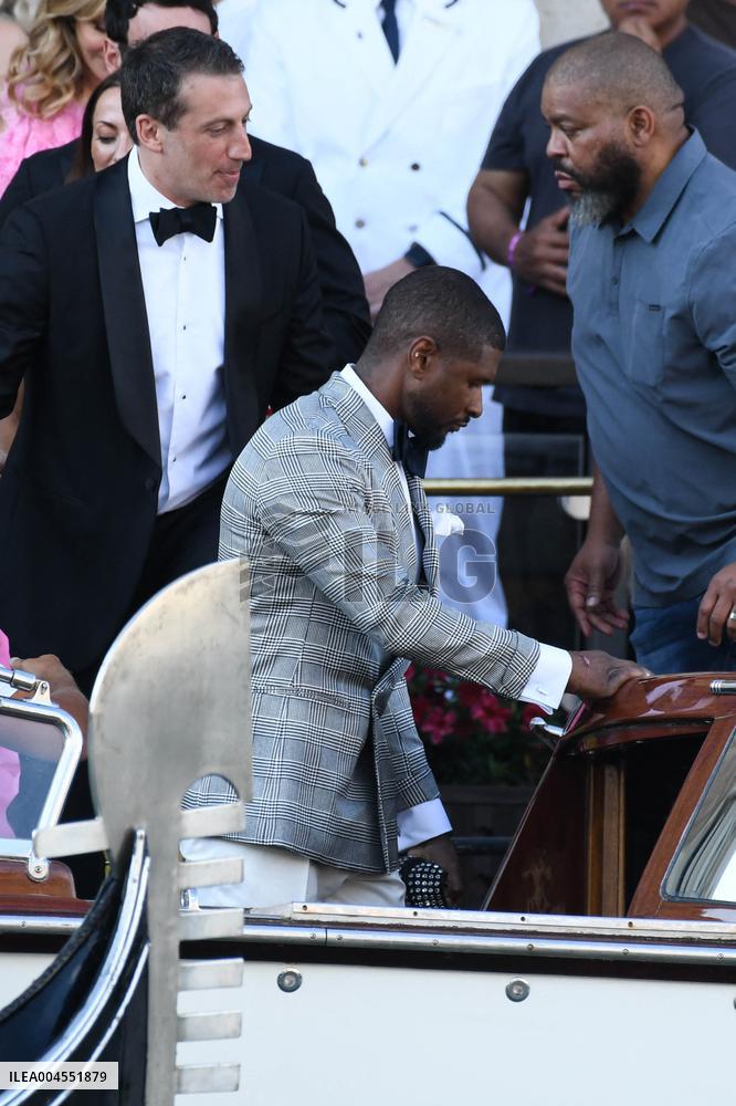 Usher And Wife Leaving Hotel On Bezos-Sanchez Wedding Day - Venice