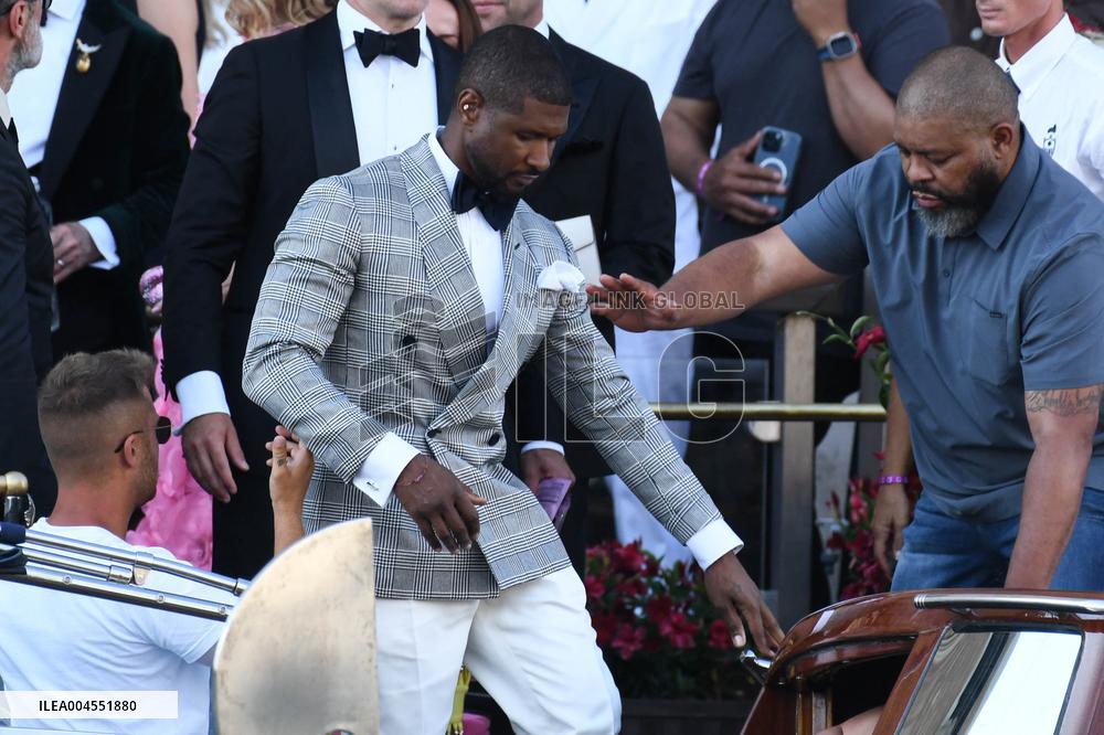 Usher And Wife Leaving Hotel On Bezos-Sanchez Wedding Day - Venice