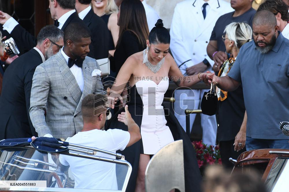 Usher And Wife Leaving Hotel On Bezos-Sanchez Wedding Day - Venice
