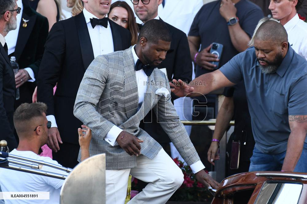Usher And Wife Leaving Hotel On Bezos-Sanchez Wedding Day - Venice