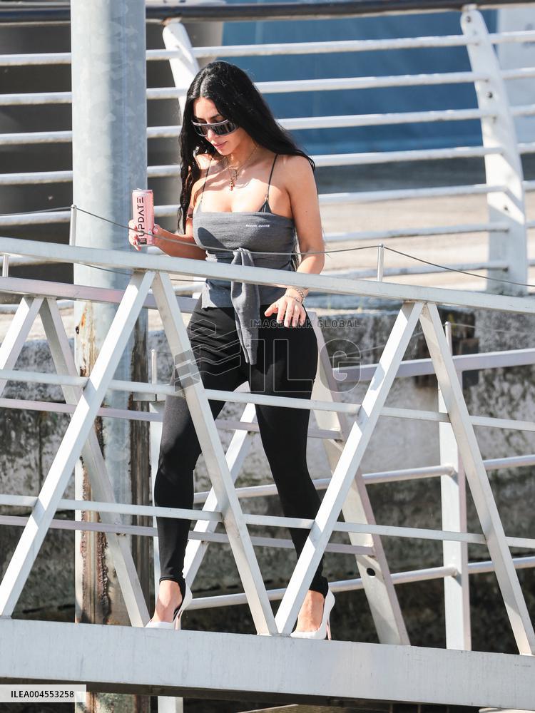 Kim Kardashian at Venice airport leaving after Jeff Bezos' wedding in Venice