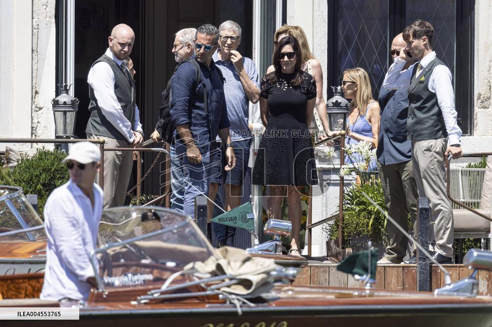 Bill Gates and friends leave St Regis Hotel in Venice