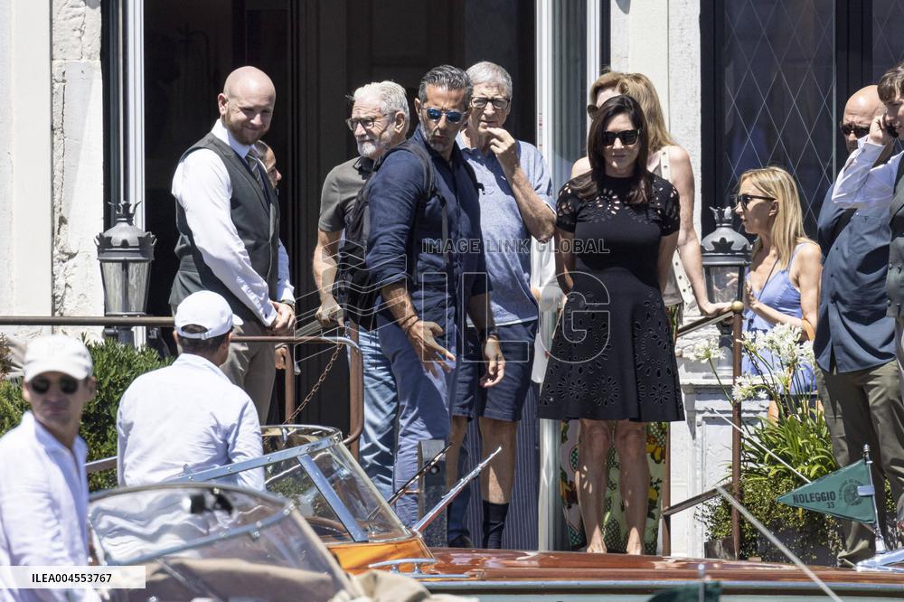 Bill Gates and friends leave St Regis Hotel in Venice