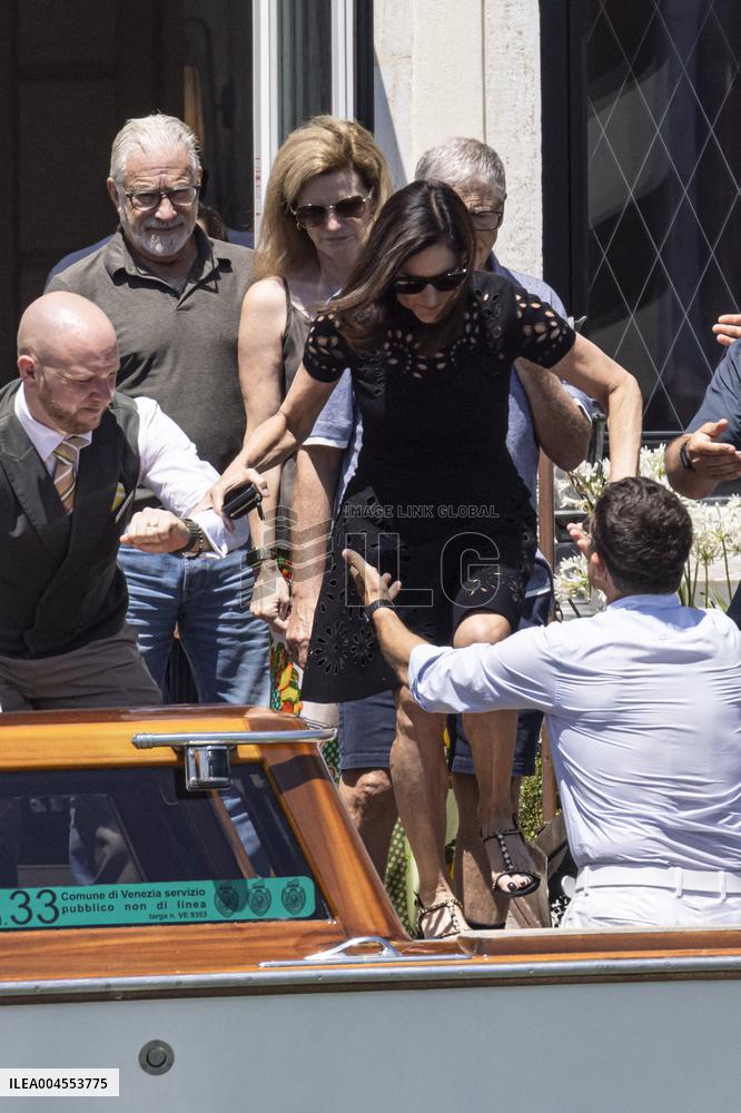 Bill Gates and friends leave St Regis Hotel in Venice