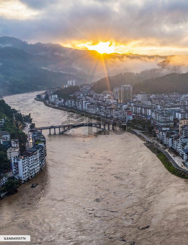 Floodwaters Flowing Through Congjiang