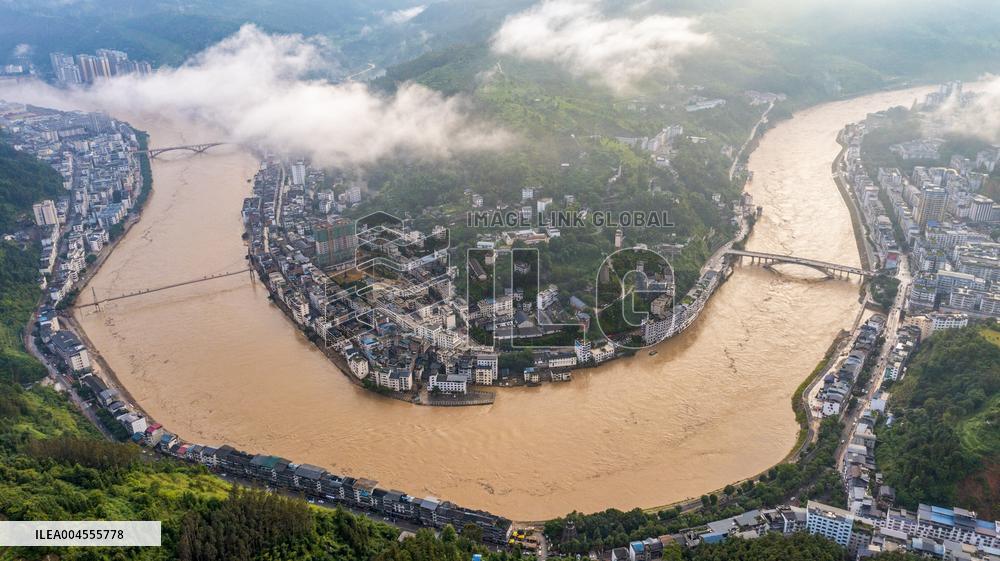 Floodwaters Flowing Through Congjiang