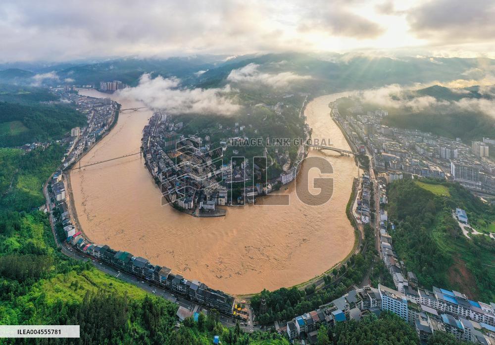 Floodwaters Flowing Through Congjiang
