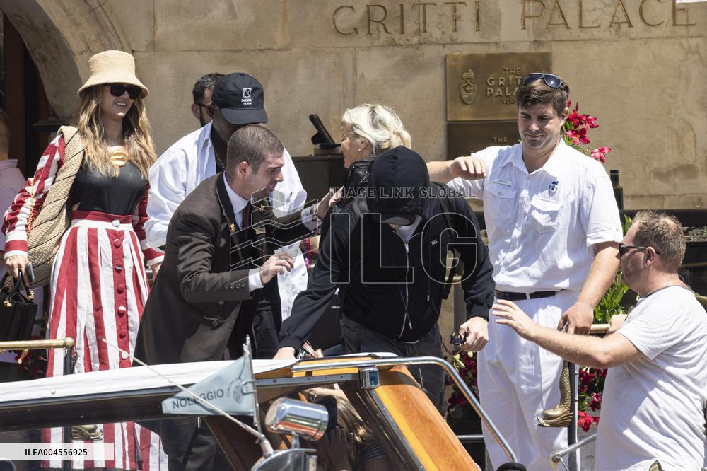 Vittoria Ceretti and Leonardo DiCaprio leave Gritti Hotel in Venice
