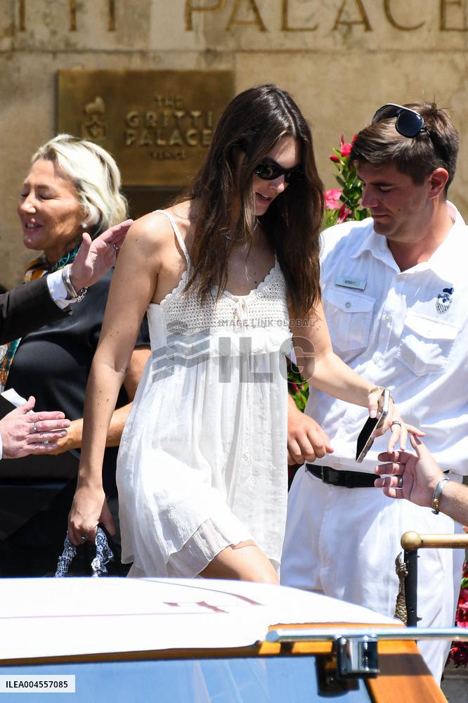 Victoria Ceretti leaves her hotel in Venice