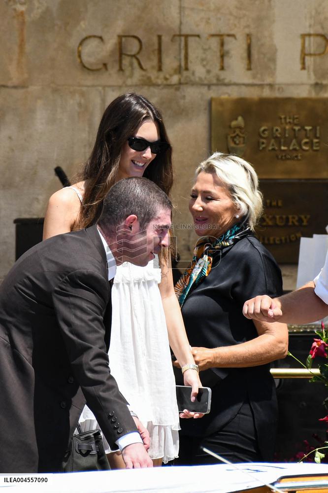 Victoria Ceretti leaves her hotel in Venice