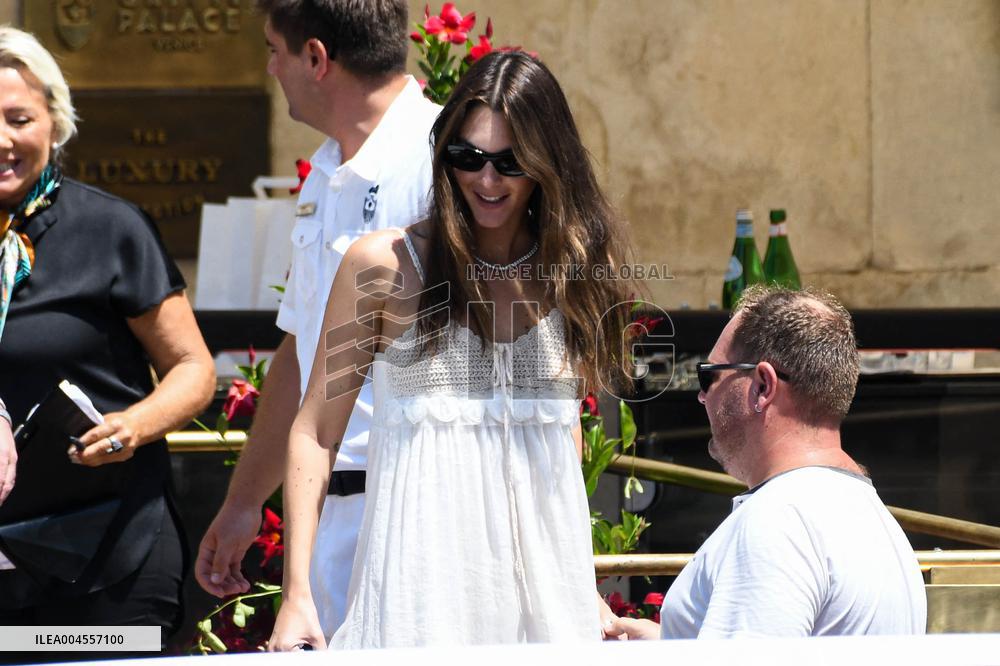 Victoria Ceretti leaves her hotel in Venice