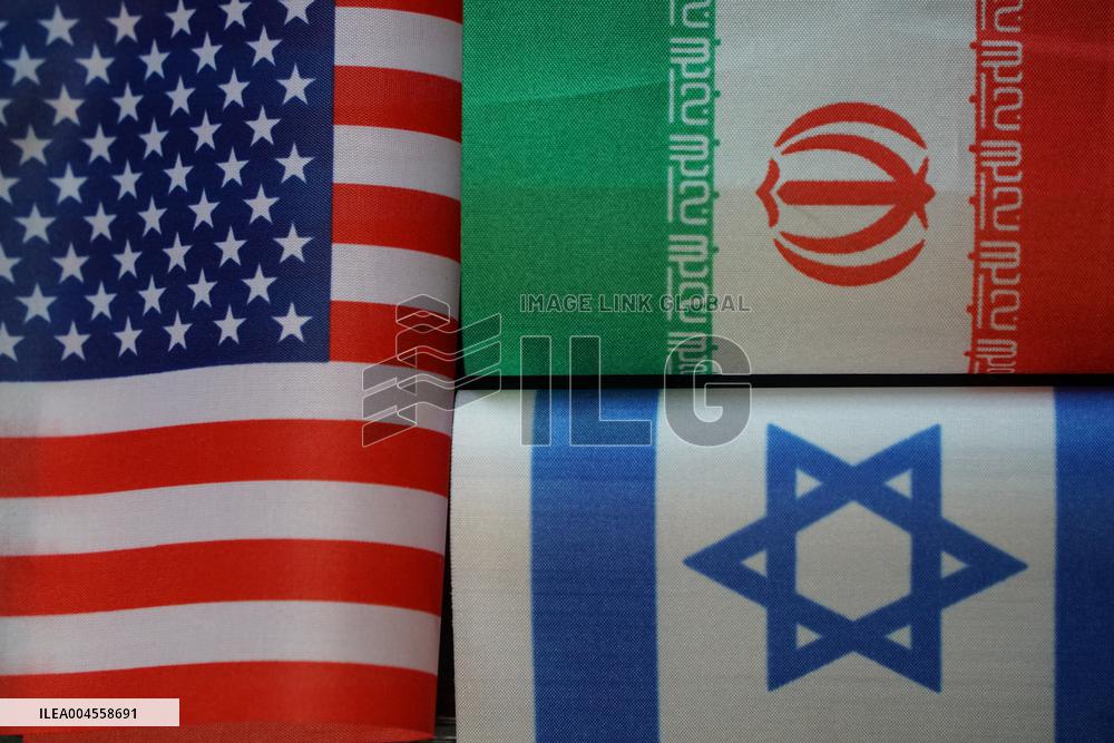 The Flags of the United States Israel And Iran