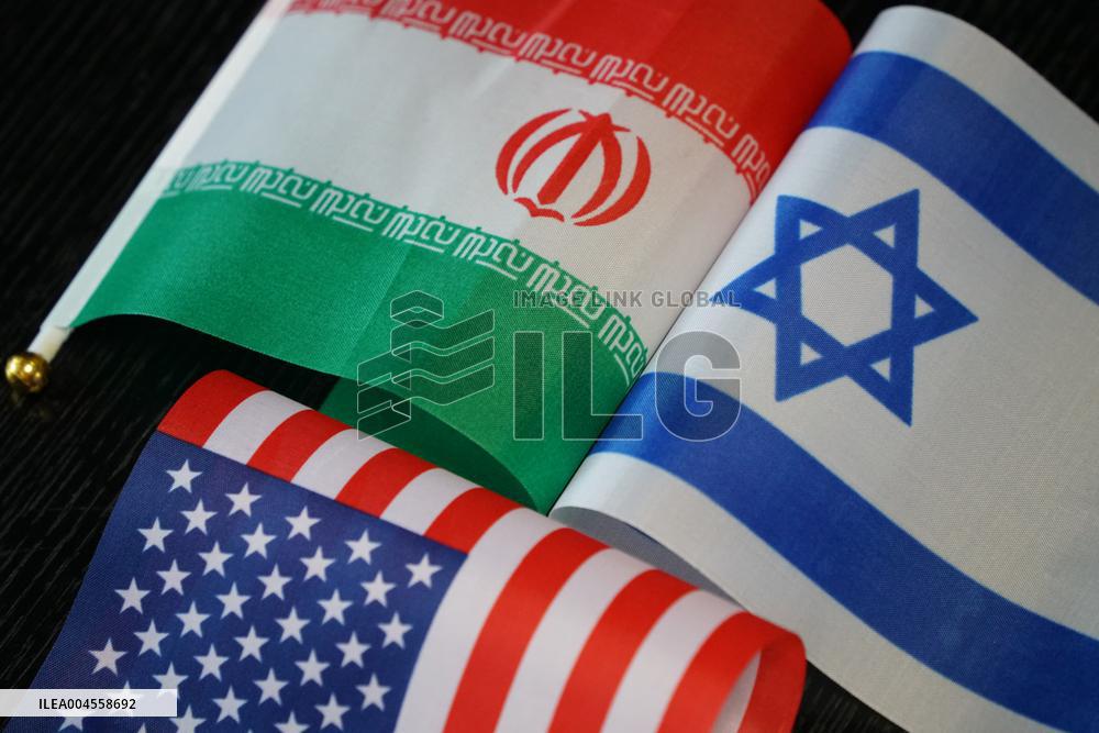 The Flags of the United States Israel And Iran