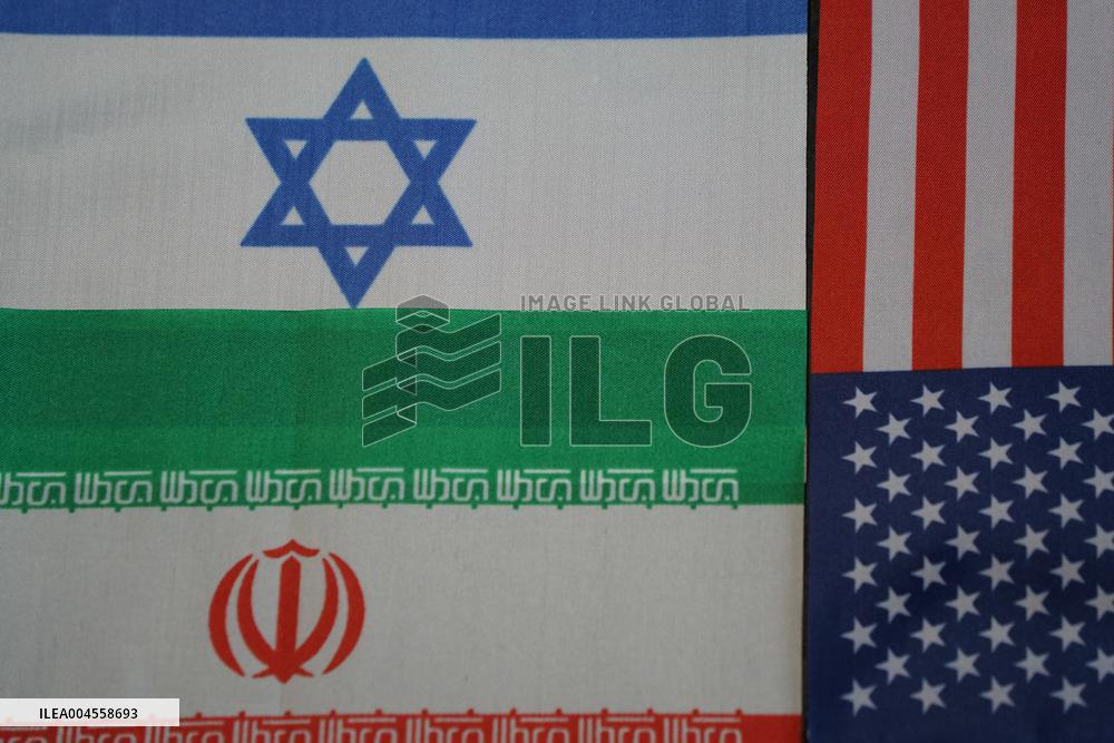 The Flags of the United States Israel And Iran