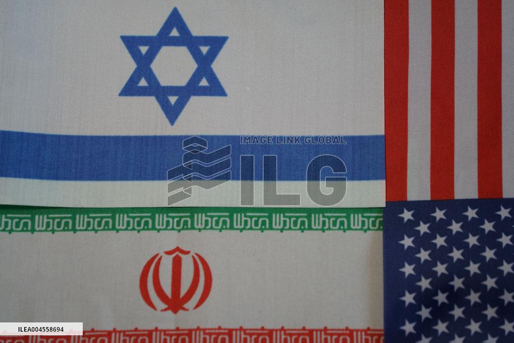 The Flags of the United States Israel And Iran