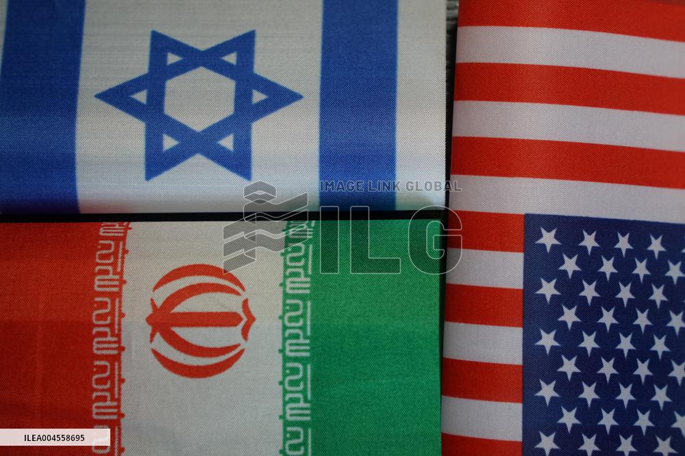 The Flags of the United States Israel And Iran