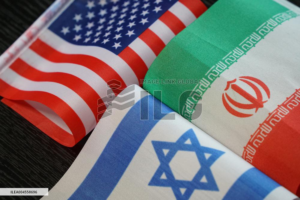 The Flags of the United States Israel And Iran