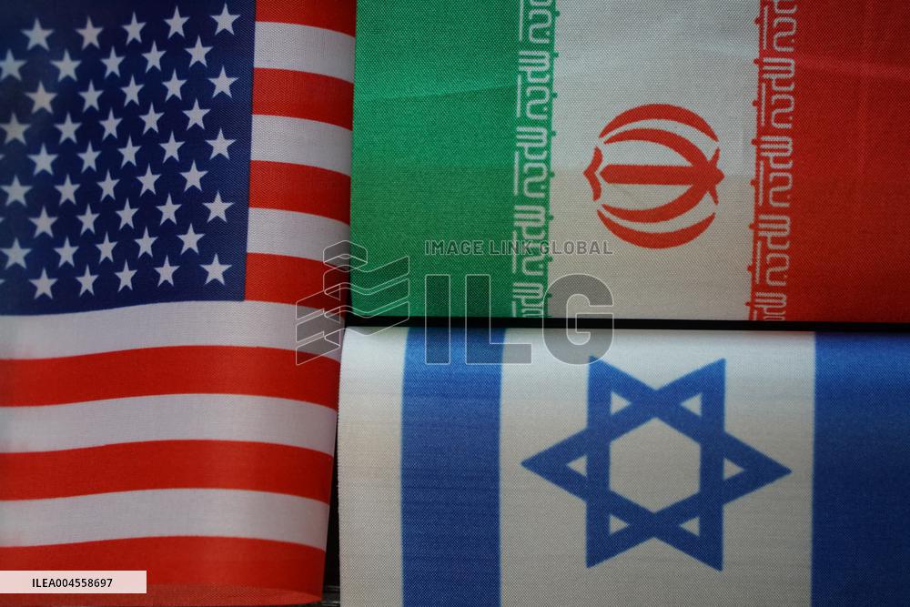 The Flags of the United States Israel And Iran