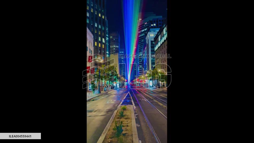 US: Pride Flag Laser Installation Lights Up San Francisco Street During Pride Weekend
