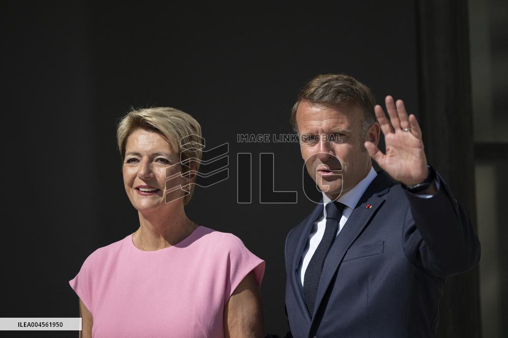 Emmanuel Macron Welcomes Swiss President Karin Keller-Sutter - Paris