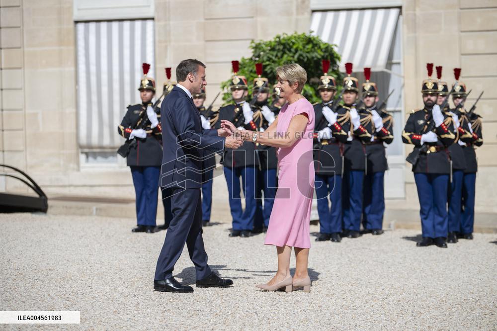 Emmanuel Macron Welcomes Swiss President Karin Keller-Sutter - Paris
