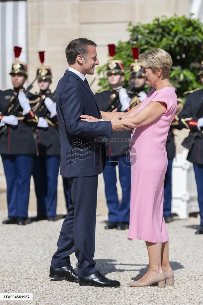 Emmanuel Macron Welcomes Swiss President Karin Keller-Sutter - Paris