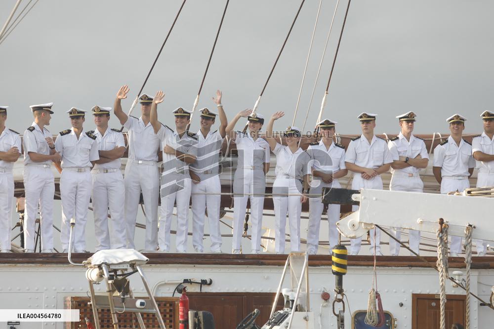 Princess Leonor Arriving To Gijon On Board Juan Sebastian Elcano